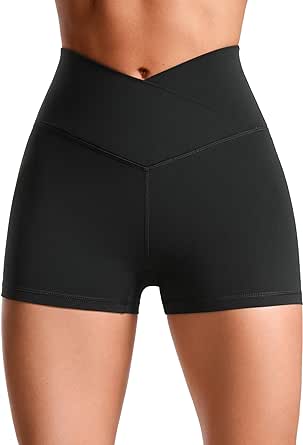 CRZ YOGA Womens Butterluxe Crossover Biker Shorts 3'' / 5'' - Criss Cross High Waisted Workout Yoga Shorts Buttery Soft