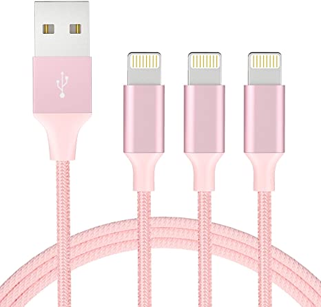 Marchpower iPhone Charger Cable MFi Certified Lightning Cord 3Pack 3ft 6ft 10ft USB A Fast Charging Syncing Cable iPhone 12 SE 11 Pro MAX Xs XS XR X 8 7 6 Plus iPad iPod Pink