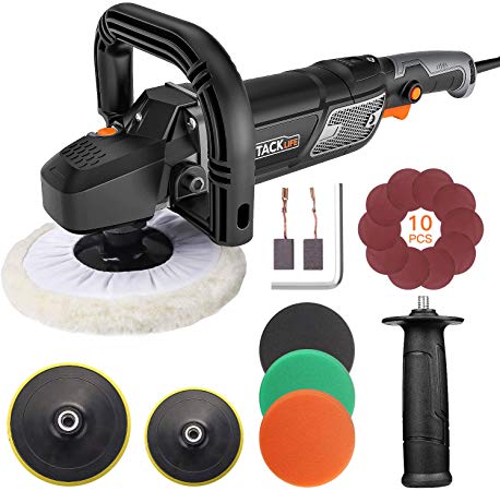 TACKLIFE Polisher, 12.5Amp 1500W Variable Speed Buffer Polisher, 7-Inch/6-Inch Polishing Pad with Digital Screen, Lock Switch, Detachable Handle, Ideal For Car Sanding, Polishing, Waxing - PPGJ01A