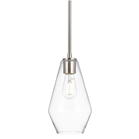 Giada Modern Hanging Pendant Light | Brushed Nickel Pendant Lighting for Kitchen Island, Long Clear Glass Shade LL-P644-1BN