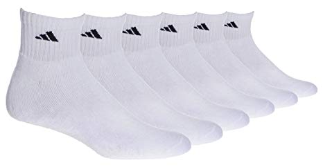 adidas Men's 6-Pack Quarter Sock (One Size- M 6-12, White/Black)