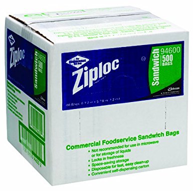 Ziploc 94600 Resealable Sandwich Bags, 1.2mil, 6 1/2 x 6, Clear (Box of 500)