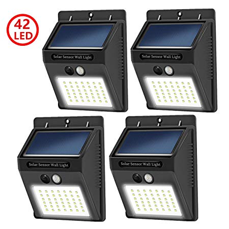 [Upgraded 42 LED] SEZAC Solar Lights Outdoor Solar Motion Sensor Lights with 120¡ãWide-Angle Detection, Waterproof Wireless Bright Solar Security Lights for Garage Yard Patio Garden Pathway (4 Pack)