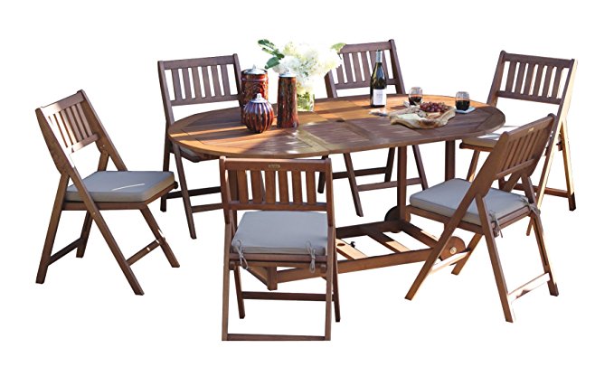 Outdoor Interiors S10555 7-Piece Fold and Store Table Set, Eucalyptus, All Wood