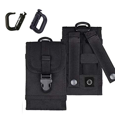 MOLLE Tactical Pouch Army Waist Holster Cell Phone Bag for iPhone 7 Plus Android w/Bonus Belt Clip Grimloc Locking D-Ring