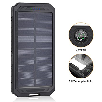 Solar Charger 12000mAh, ADDTOP Portable Solar Power Bank Outdoor Dual USB Battery Pack for Tablets, iPhone, iPad, Samsung and Other Smartphones