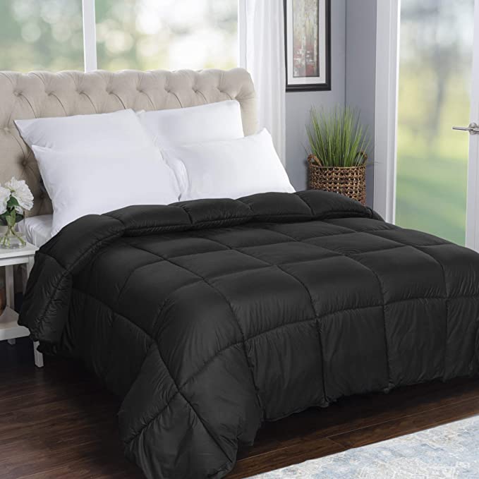 Superior Oversized All-Season Reversible Down Alternative Comforter, Full/Queen, Black