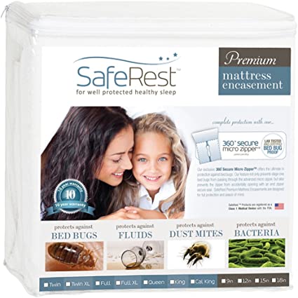 SafeRest Premium Zippered Mattress Encasement - Lab Tested Bed Bug Proof, Dust Mite Proof and Waterproof - Breathable, Noiseless and Vinyl Free - Full, 6-9" Deep