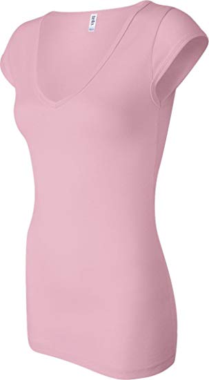 Bella Canvas 8705 - Ladies' Sheer Mini Rib Cap Sleeve V-Neck T-Shirt