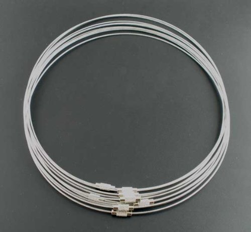 PEPPERLONELY Brand 10PC Silver Tone Steel Wire Choker Necklace Screw Clasps 18 Inch