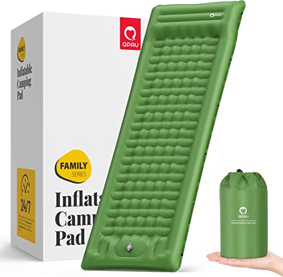 QPAU Self-inflating Sleeping Mat with a Built-in Pump, 4 Inches Ultra-Thick, Lightweight and Portable, for Camping, Hiking, Backpacking, and Traveling,Single style-Pine green