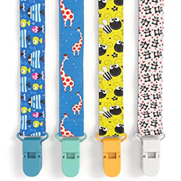 Premium Quality Baby Pacifier Clip (4 Pack) for Girls & Boys, Fun and Cute,Extra Safe, Double-Sided Leash Designs