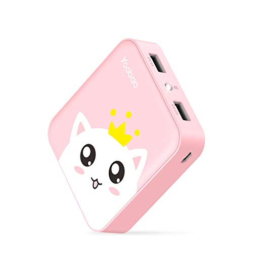 Yoobao Portable Charger 10000mAh Power bank Built in LED Flash Light External Battery with 2 Charging USB Ports - Pink Cat