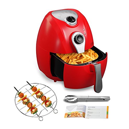 4.4QT Oilless Air Fryer-KUPPET 8-in-1 YA300 Red Hot/Deep Fryer with Basket-Timer Temperature Dual Control-6 Cooking Presets-Included Recipe, BBQ Rack, Anti-hot Clip-1300W