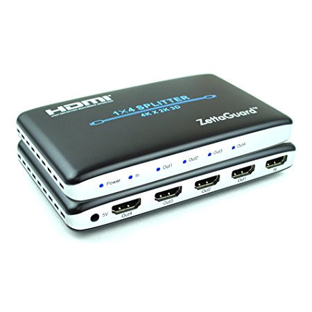 Zettaguard 1 x 4 HDMI Splitter 1 In 4 Out Digital 1X4 Switch with Full HD 4K x 2K, 1080p, 3D Support (ZW140)