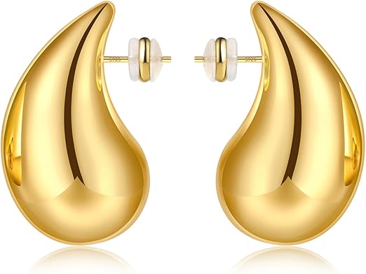 Chunky Gold Hoop Earrings for Women Lightweight Teardrop Dupes Earrings 925 Sterling Silver Post Large Drop Earrings Gold Plated Waterdrop Earrings Trendy Jewelry for Women