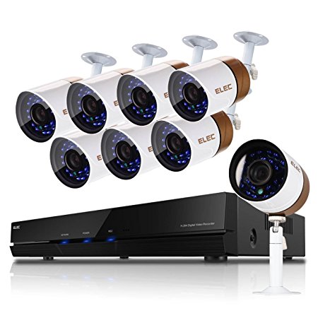 ELEC Full 960H 8CH Security DVR System, Eight 700 TVL IP66 Weatherproof Cameras, IR-Cut Day/Night Vision CCTV Security Camera System, FREE Remote View APP- NO HDD