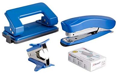 Rexel 2100069 Desk Set with stapler and punch, Assorted colors