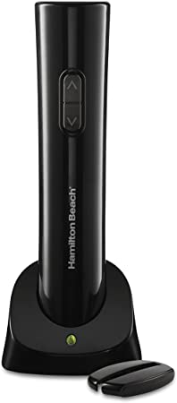 Hamilton Beach 76610 Electric Wine Opener, Foil Cutter, with Charger, Cordless, Portable Design, One, Black