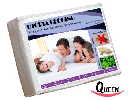 Zippered Box Spring Encasement-Queen- Ample Zipper Opening for Easy Use - Bed Bug Proof Water Resistant Ultimate Protection against Insects Dust Mites Bacteria and Allergens - Preserves Expensive Box Spring Mattress - Hotel Quality Exceptionally Durable by Utopia Bedding