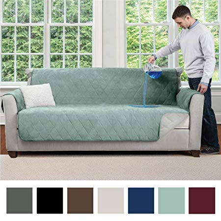 MIGHTY MONKEY Premium Slip and Water Resistant Large Sofa Protector, Seat Width Up to 70 Inch, Oeko Tex Certified, Furniture Slipcover, Absorbs 6 Cups of Water, Cover for Couches, Sofa, Seafoam