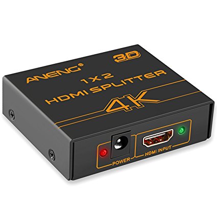ANENG HDMI Splitter 1x2 / 1 Input 2 Output 4K 3D Powered Amplified Signal Distributor Video Splitter Switch for Dual Monitor
