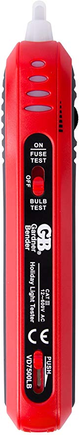 Gardner Bender VD7500LBCS Non-Contact Voltage Light Bulb & Fuse Tester, 12-600 V AC, Red