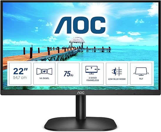 AOC Monitor 22B2H- 22" Full HD, 75Hz, VA, Flickerfree, 1920x1080, 200cd/m, D-SUB, HDMI