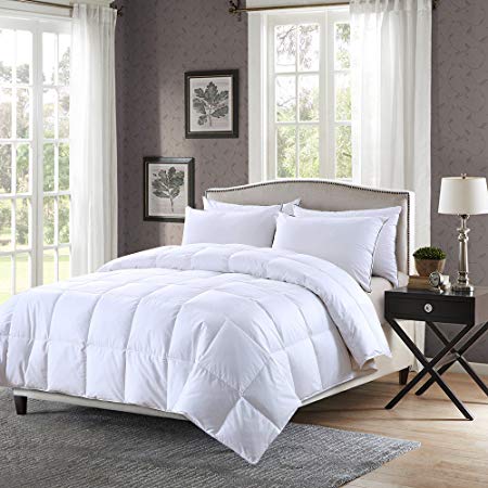 Elliz Super White Down Comforter Year Round Warmth Duvet Insert 100% Cotton 600 Fill Power, Twin Size, White