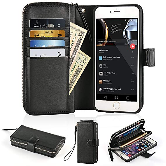 iPhone 6 Plus Zipper Wallet Case, iPhone 6s Plus Wallet Case,JLFCH Leather Wallet Zipper Case with card holder,Full Frame Protection Case For iPhone 6 Plus/iPhone 6s Plus 5.5 inch,Black