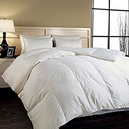 Elliz Super White Down Comforter Year Round Warmth Duvet Insert 100% Cotton 600 Fill Power, King Size, White