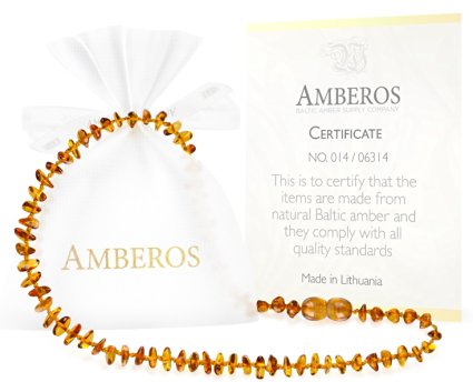 Amber Teething Necklace for Babies (Unisex) - Anti Flammatory, Drooling & Teething Pain Reduce Properties - Certificated Natural Oval Baltic Jewelry with the Highest Quality Guaranteed.