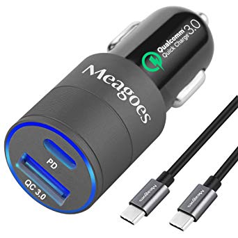 Meagoes Fast Charging Car Charger, Compatible Google Pixel 3 XL / 3, Pixel 2 XL / 2, Pixel/Pixel C, Power Delivery & Quick Charge 3.0 Enabled, 18W PD Car Adapter with USB C to C Rapid Charge Cable