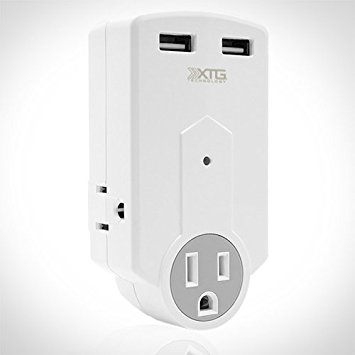 XTG Technology XTG-3AC2USB AC Outlet and USB Charger, 3 AC Wall Plugs Plus 2 USB Ports