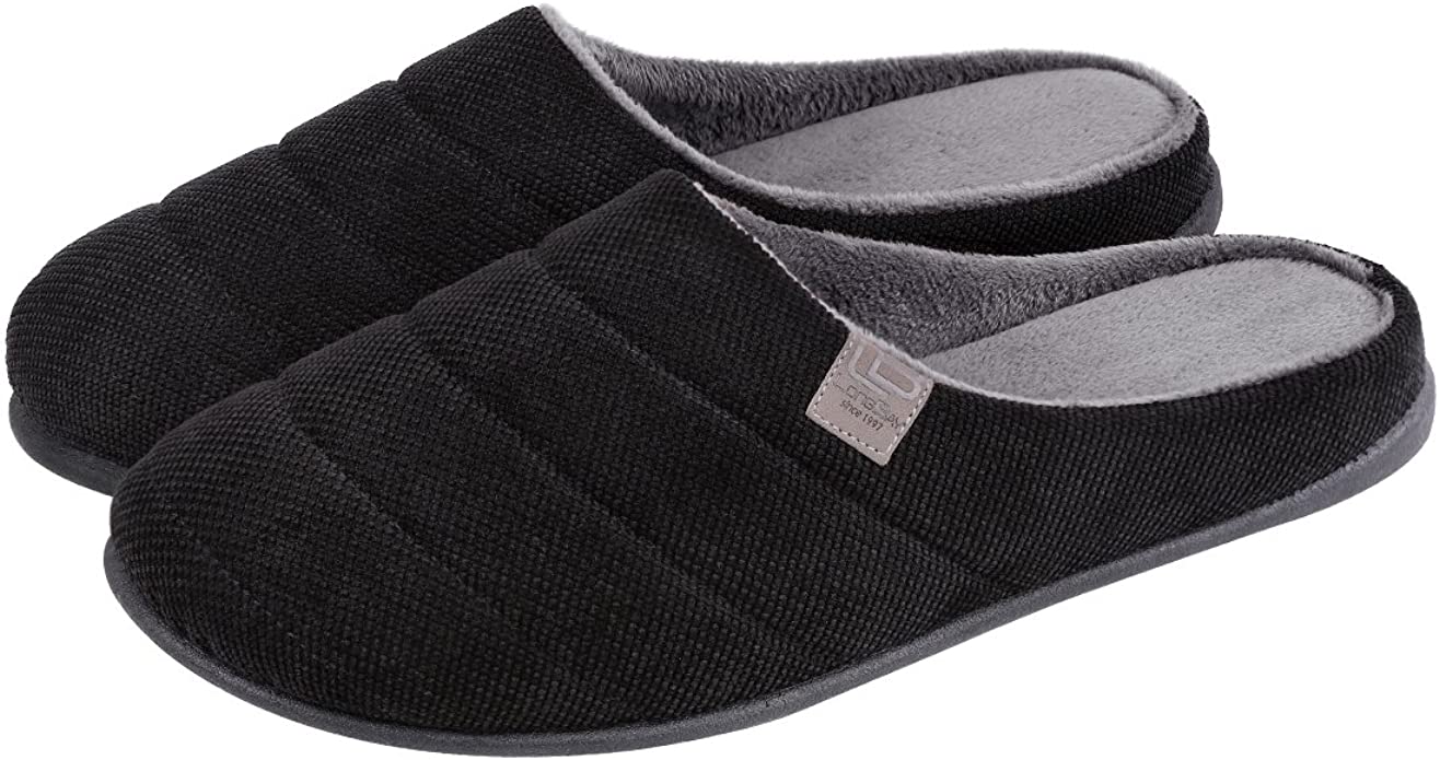 LongBay Men's Memory Foam Slippers Wool Felt Removable Insole Durable Injection Mule Comfy Indoor Outdoor House Shoes