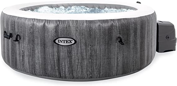 Intex 28439EP PureSpa Plus 77 Inch Diameter 4 Person Portable Inflatable Hot Tub Spa with 140 Bubble Jets and Built in Heater Pump, Greywood