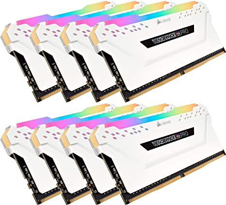 Corsair Vengeance RGB PRO 64 GB (8 x 8 GB) DDR4 3200 MHz C16 XMP 2.0 Enthusiast RGB LED Illuminated Memory Kit - White