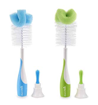 Munchkin 2 Count Sponge Bottle Brush with Nipple Brush, Blue/Green