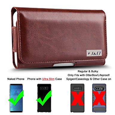 Galaxy Note 8 Holster, J&D PU Leather Holster Pouch Case with Belt Clip, Leather ID Wallet Case for Samsung Galaxy Note 8 (Only Fit with Naked Phone/J&D/other Ultra-Slim Case On) - Brown