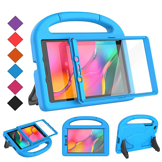 BMOUO for Samsung Galaxy Tab A 8.0 Case 2019 SM-T290/T295, Tab A 8.0 2019 Case with Screen Protector, Shockproof Light Weight Handle Stand Galaxy Tab A 8.0 inch 2019 Kids Case Without S Pen - Blue