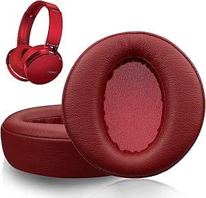 SOULWIT Professional Earpads Cushions Replacement for Sony MDR-XB950 XB950BT XB950B1 XB950N1 XB950AP Over-Ear Headphones, Ear Pads with Softer Protein Leather, Noise Isolation Memory Foam - Red