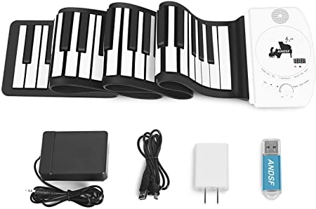 Portable 88 Keys Roll Up Piano - ANDSF Upgrade Version Flexible Eelectronic Piano with intelligent processing chips MP3 Stereo Speaker Built in Rechargeable Battery Suitable For Begainners and Kids