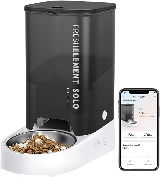 PETKIT Automatic Cat Feeder, FRESH ELEMENT SOLO, App Control 3L Auto Cat Food Dispenser with Stainless Steel Bowl, Anti-Clog Smart Pet Feeder with Low Food Sensor, Portion Control, Battery Operated