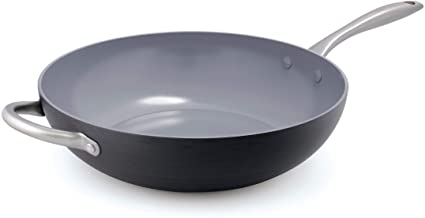 GreenPan Lima 12.5" Ceramic Non-Stick Open Wok with Helper Handle, Black -