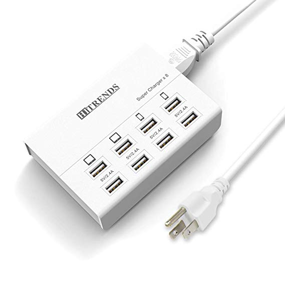 USB Charger - 8 Ports Charging Station 50W/10A Multi Port USB Charging Hub for Multiple Devices (5ft Cord, White)