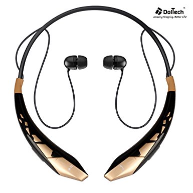 Bluetooth Headphones DolTech Stereo Neckband Wireless Headset Sport Earbuds with Mic (10 Hours Play Time, Bluetooth 4.1, CVC 6.0 Noise Cancelling, Sweatproof) - 904 Black Gold
