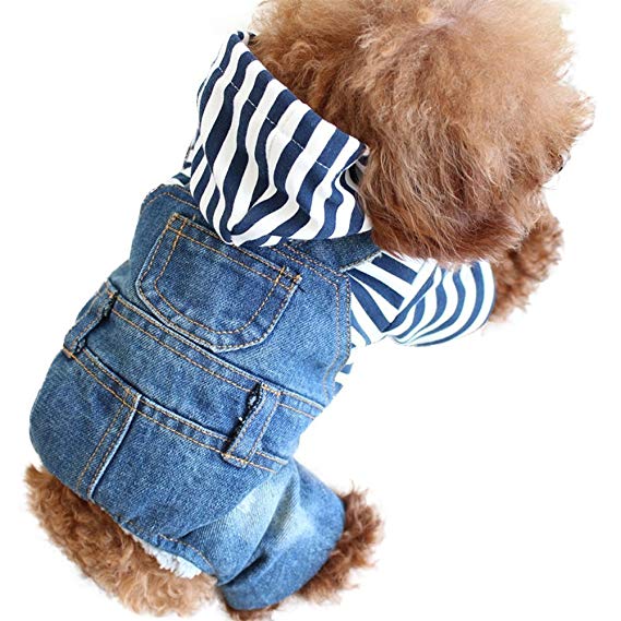 OSPet Dog Denim Hoodies Puppy Jacket Pet Vest Outfit Dog Clothes Jumpsuit Overall for Small Dog