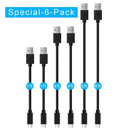 Micro USB Cable Android, Covery® 6 Pack Micro USB Cable for Android Devices, Samsung Galaxy, Sony, Motorola and More (Special-6-Pack)