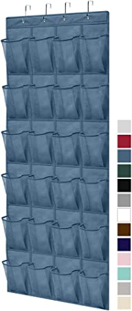 Gorilla Grip Shoe Holder Rack for Over the Door, 24 Mesh Pockets Hold up to 40 Pounds, Back of Closet Organizer, Behind Door Hanger, Nonslip Holders, Shoes, Sneakers and Home Accessories, Blue