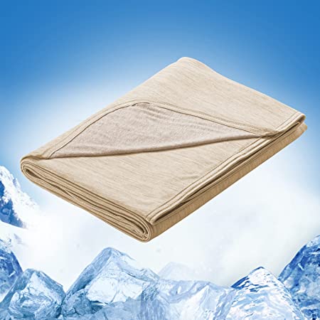 Marchpower Cooling Blanket, Japanese Arc-chill Q-MAX&gt;0.4 Cooling Fiber Summer Blankets, Double-sided Lightweight Cool Blanket Absorb Heat for Night Sweats Breathable and Skin-friendly -200x220cm,Beige